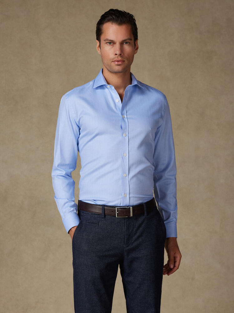 Extra long sleevesHerringbone slim fit shirt - Blue sky