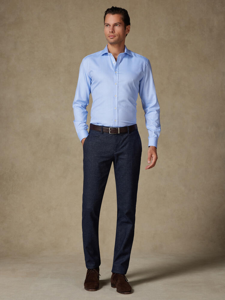 Extra long sleevesHerringbone slim fit shirt - Blue sky