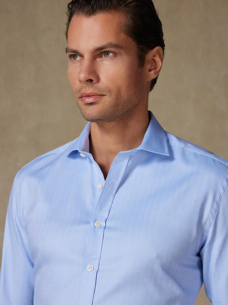 Extra long sleevesHerringbone slim fit shirt - Blue sky