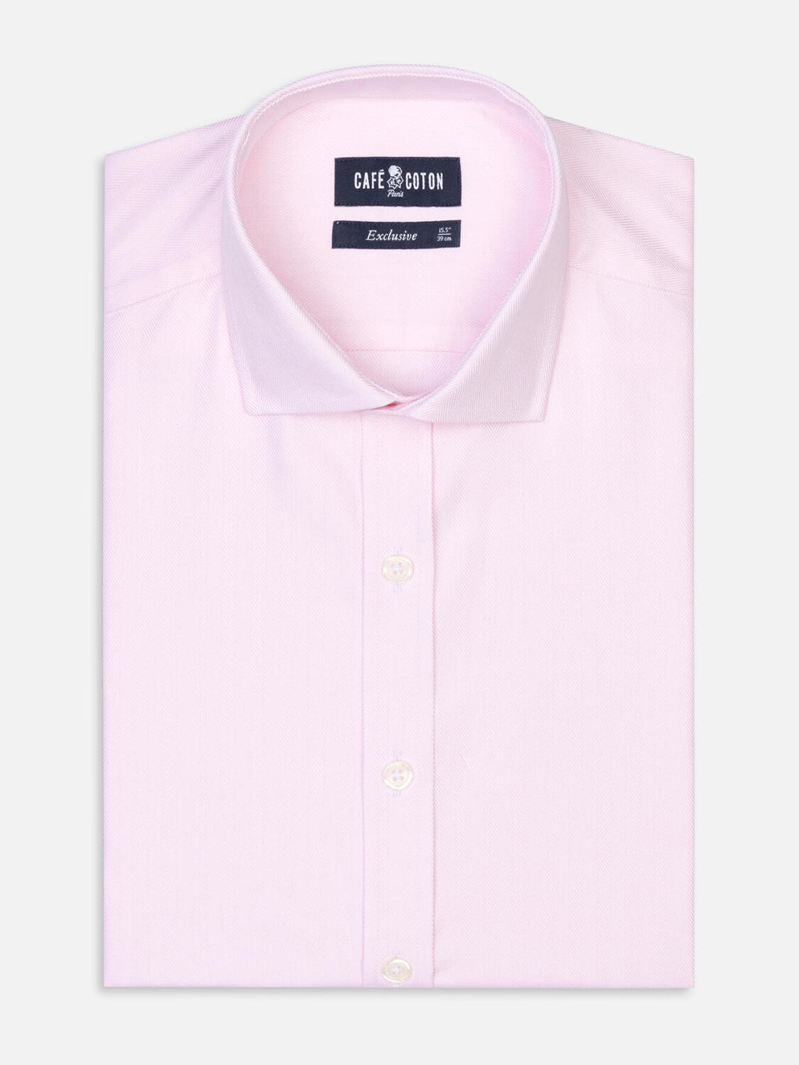 Camisa slim fit rosa de espiga - Manga Larga