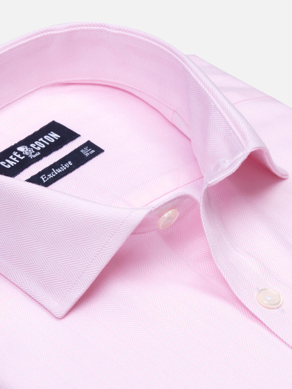 Camisa slim fit rosa de espiga - Manga Larga