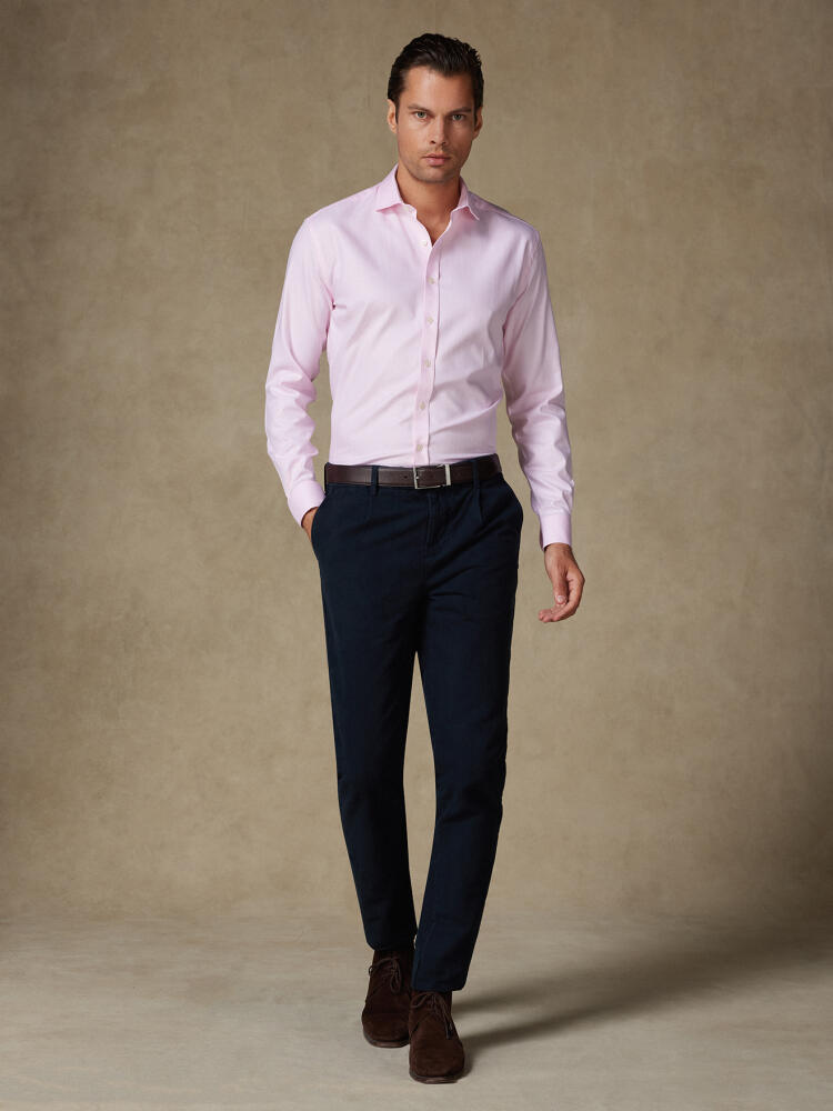 Extra long sleevesHerringbone slim fit shirt - Pink