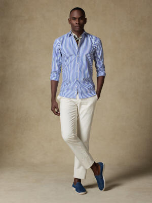 Chris slim fit shirt with navy blue stripes - Extra long sleeves