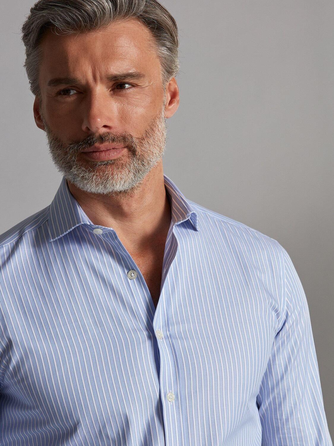 Chemise cintr&eacute;e Colin &agrave; rayures ciel - Grande Longueur de Manches