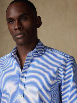 Chemise cintrée Colin à rayures bleues - Grande longueur de manches