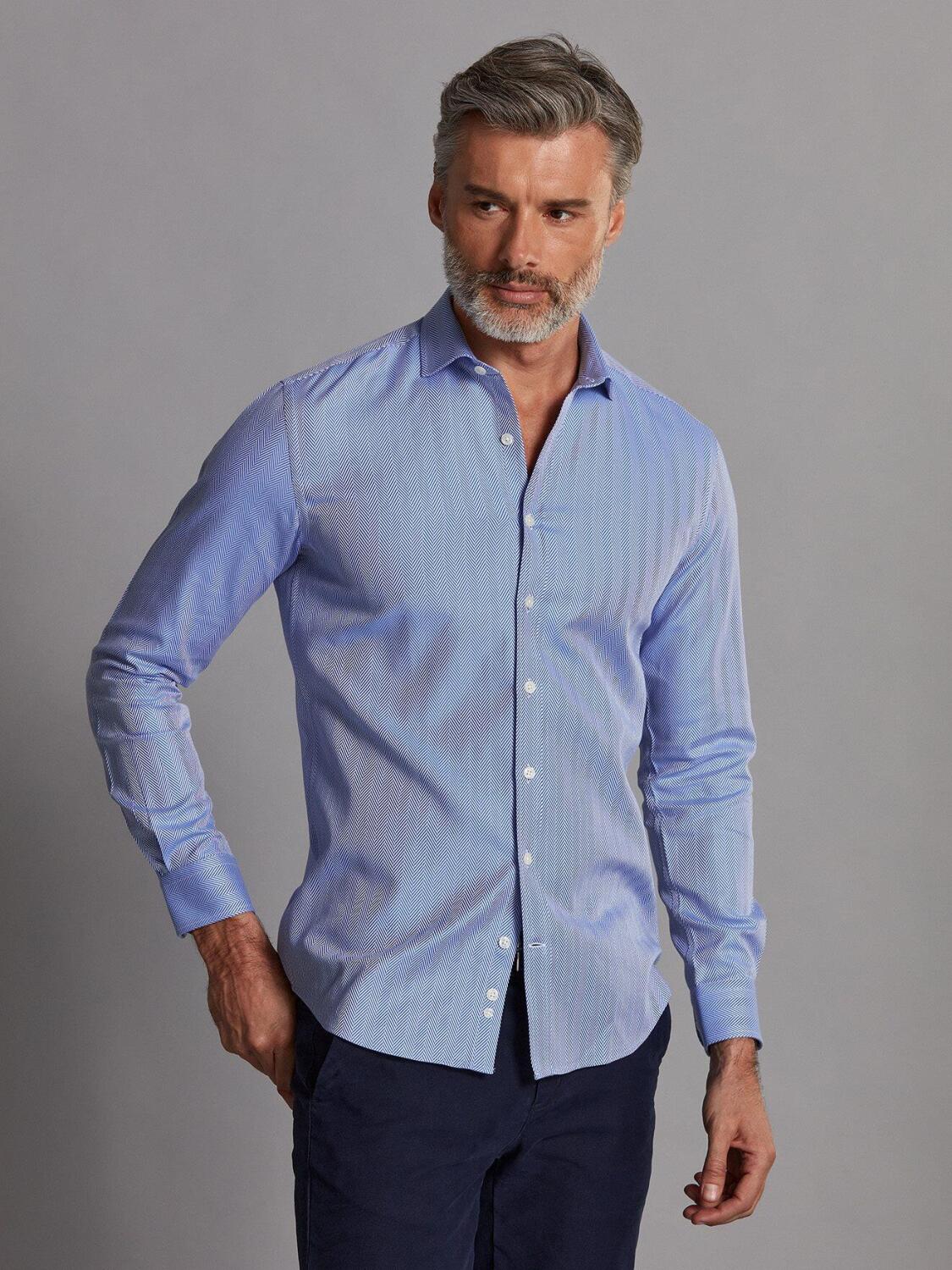 Camicia curva Come in chevron blu - Manica lunga