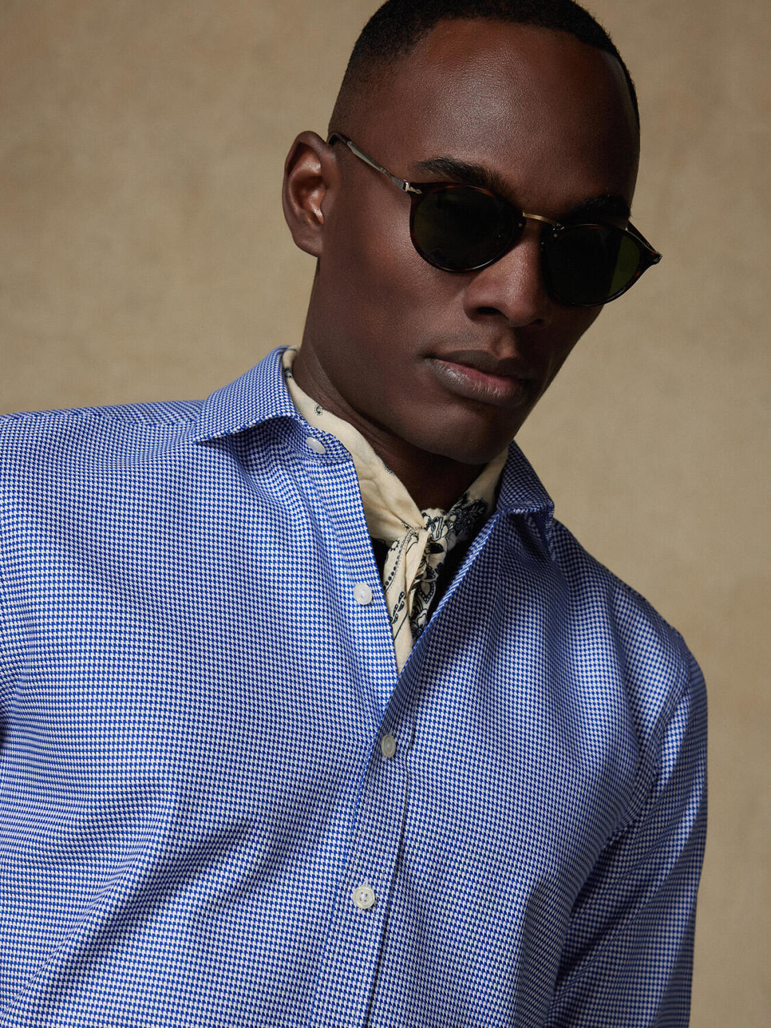 Corey tailliertes Hemd in navy blau Twill  - Extra lange Ärmellänge