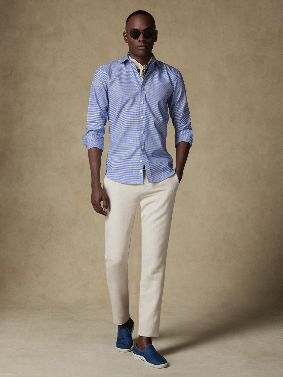 Corey tailliertes Hemd in navy blau Twill  - Extra lange Ärmellänge