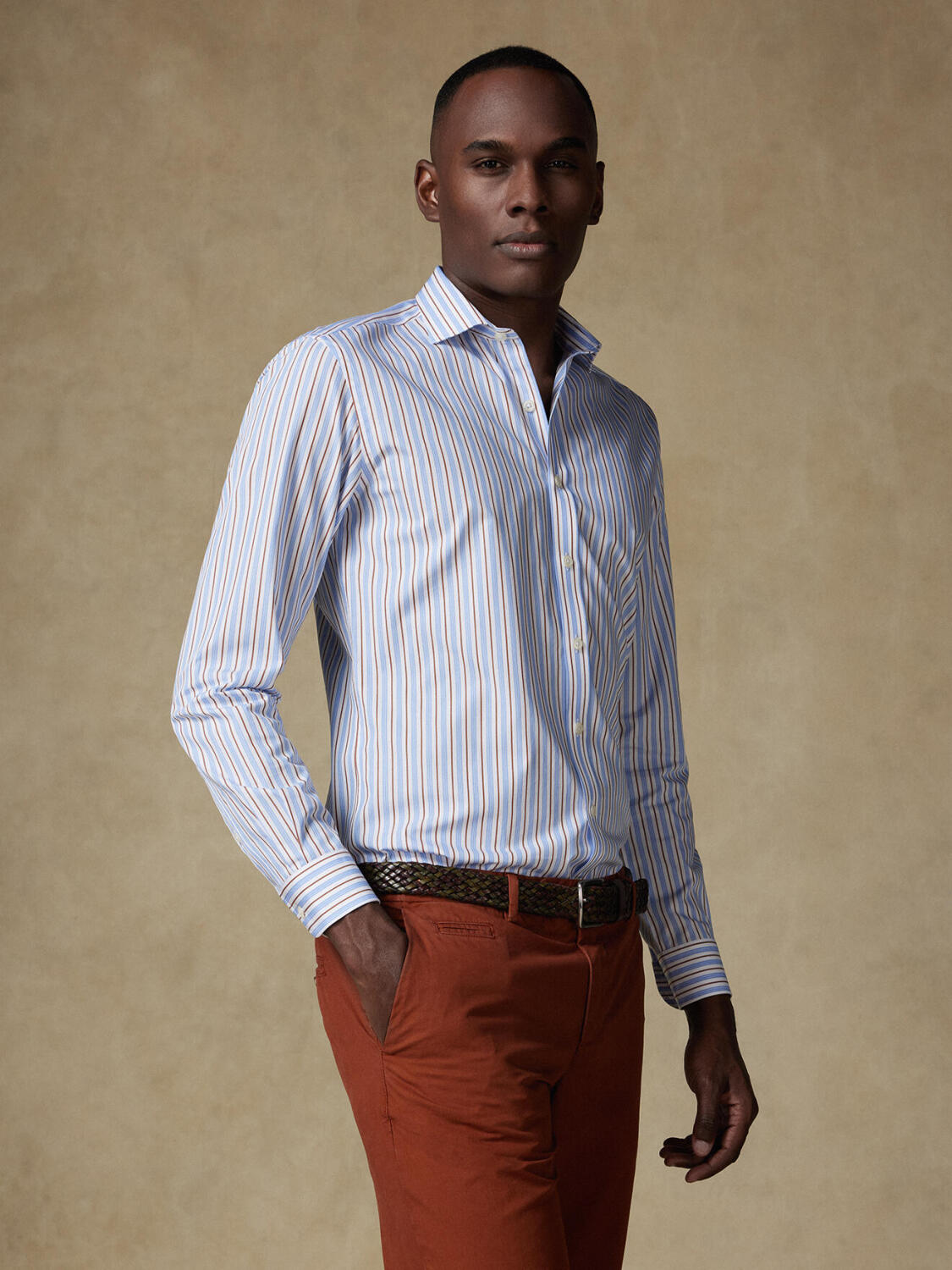 Camicia slim Damon a righe havana - Manica extra lunga