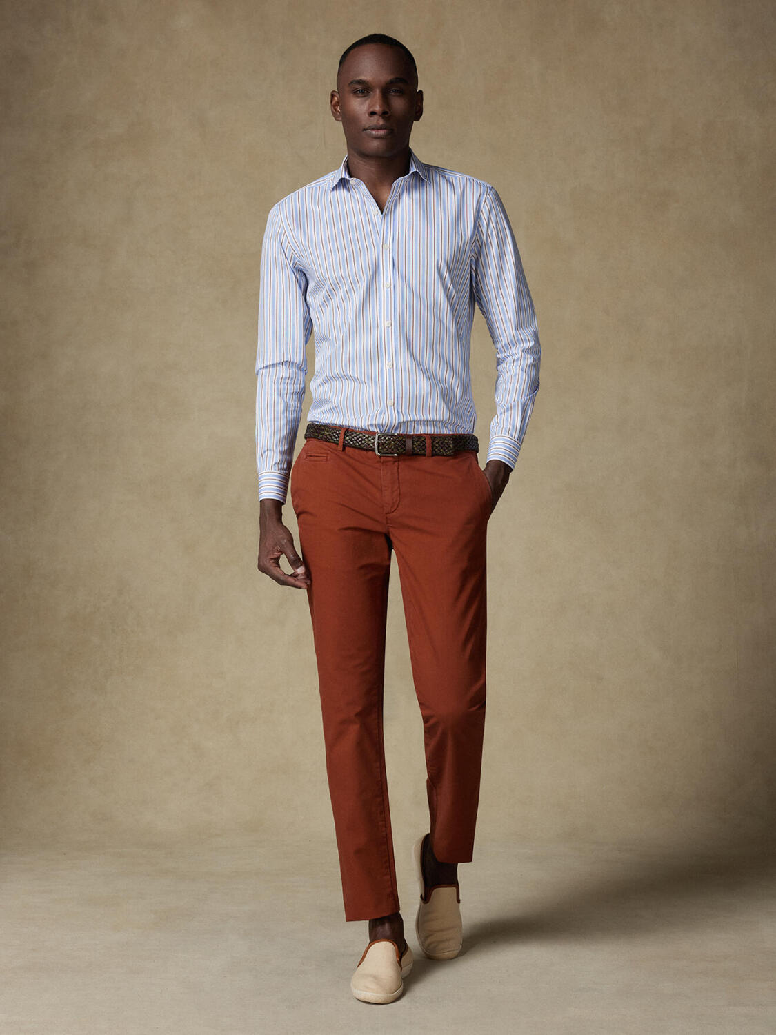 Camicia slim Damon a righe havana - Manica extra lunga