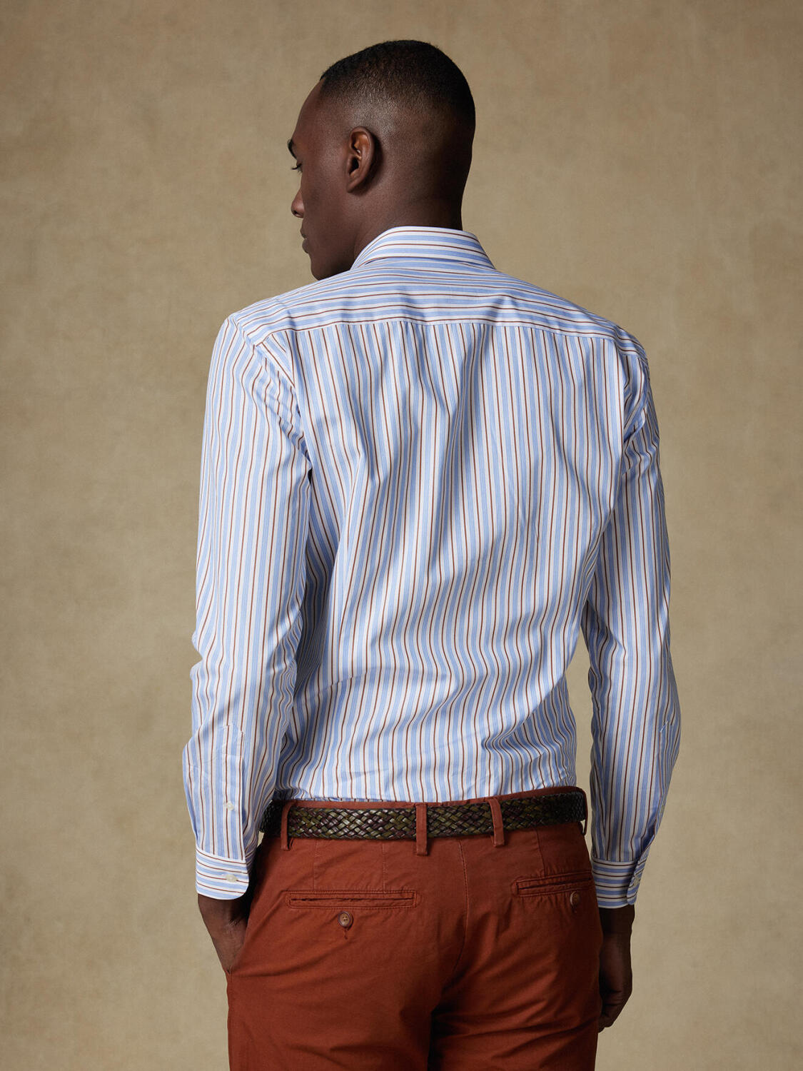 Camicia slim Damon a righe havana - Manica extra lunga