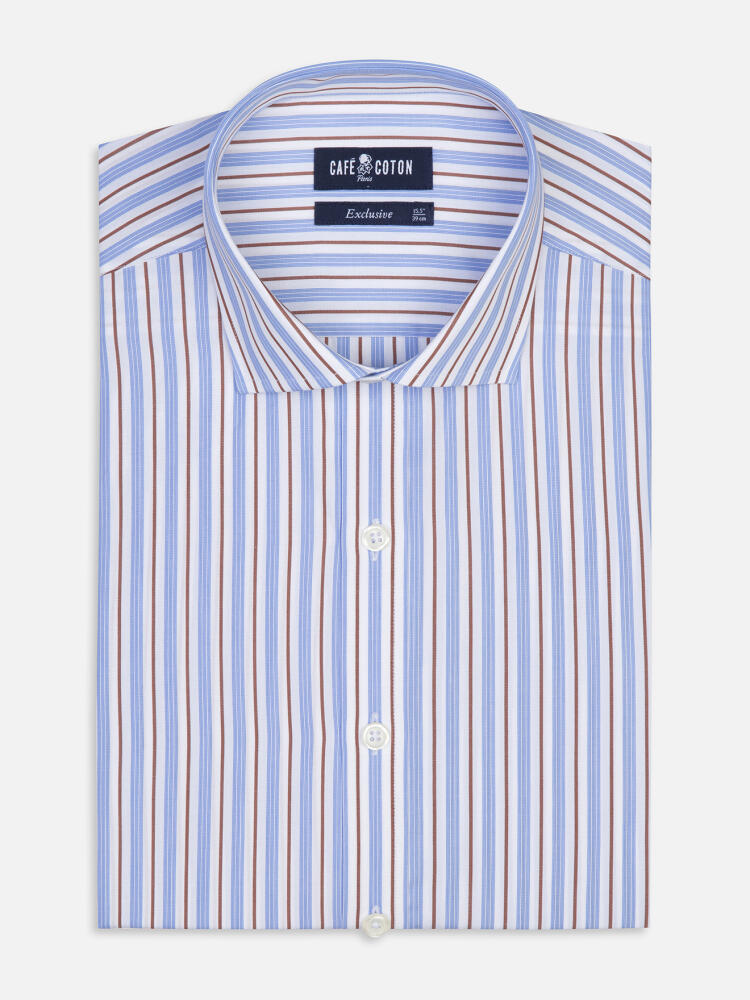 Damon slim fit shirt with havana stripes   - Extra long sleeve