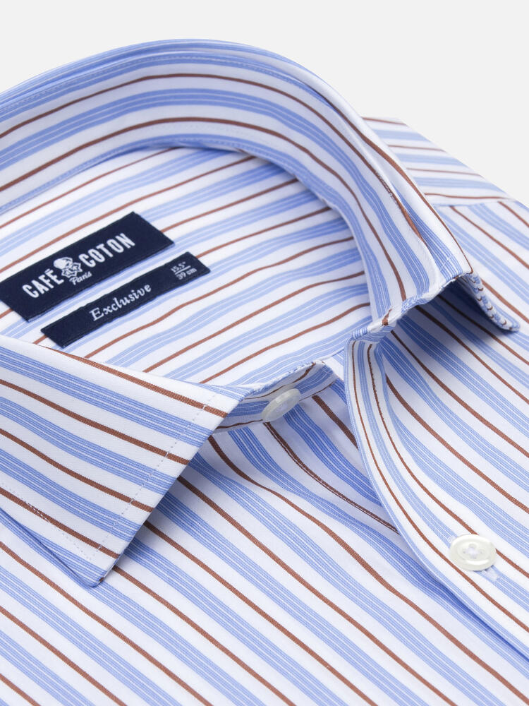 Damon slim fit shirt with havana stripes   - Extra long sleeve