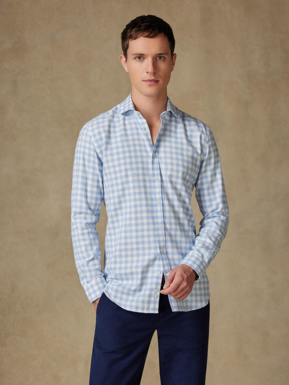 Camicia slim fit in flanella a quadri cielo Danny