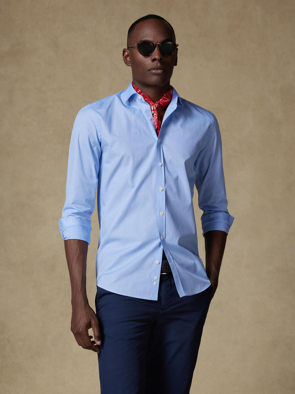 Camicia Daria in popeline azzurro aderente  - Manica Lunga