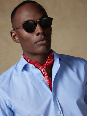 Daria sky blue poplin slim fit shirt - Extra long sleeves