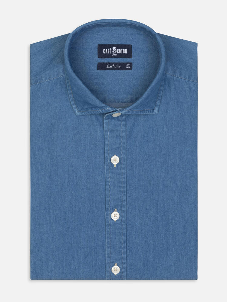 Chemise cintrée en denim ciel - Grandes Longueur de manches