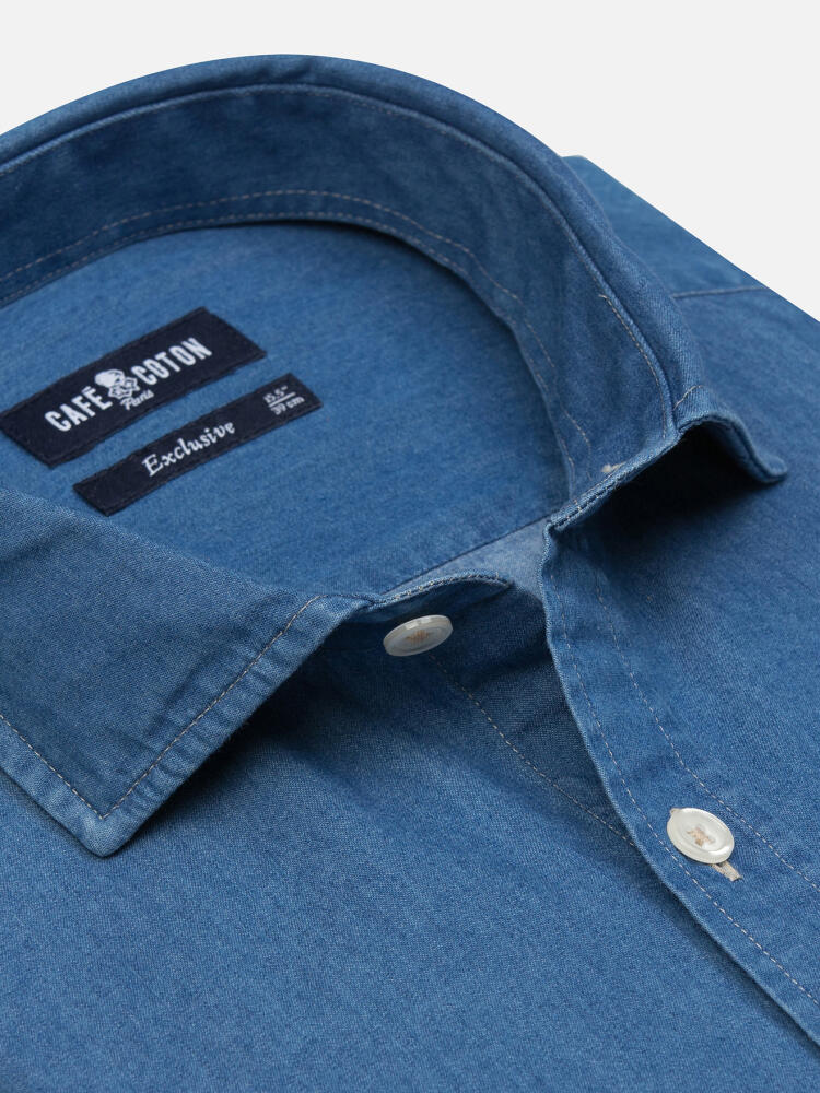 Chemise cintrée en denim ciel - Grandes Longueur de manches