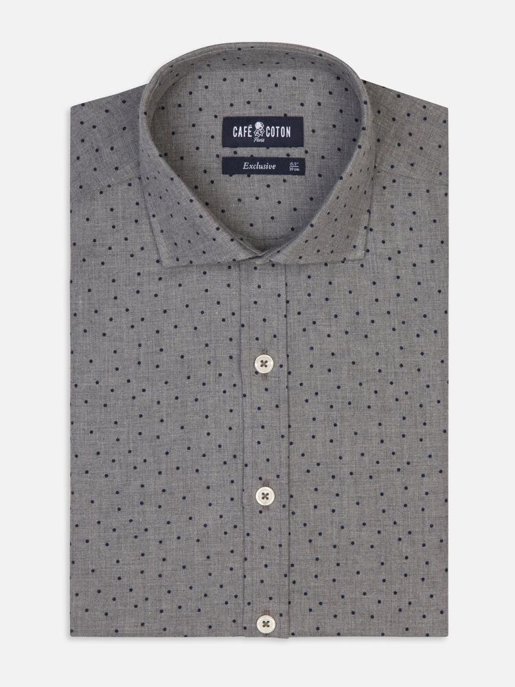 Chemise cintrée Dorian en flanelle grise à pois imprimés - Grande Longueur de Manches