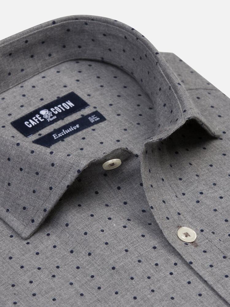 Dorian grey flannel slim fit shirt with printed dots - Extra long sleeves