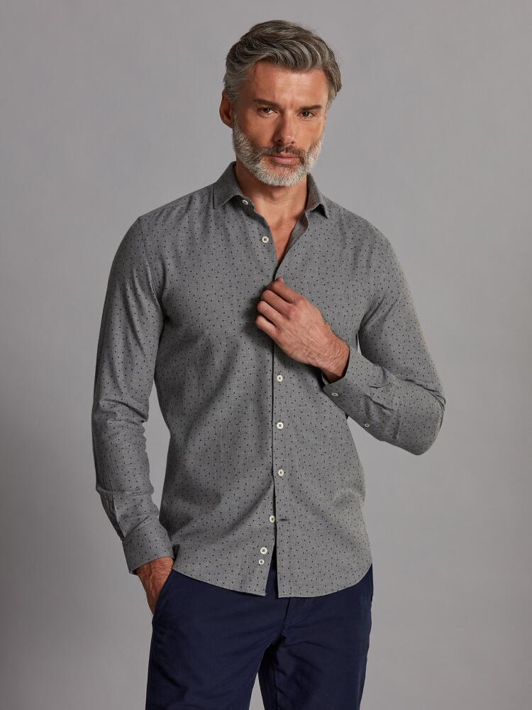 Chemise cintrée Dorian en flanelle grise à pois imprimés - Grande Longueur de Manches