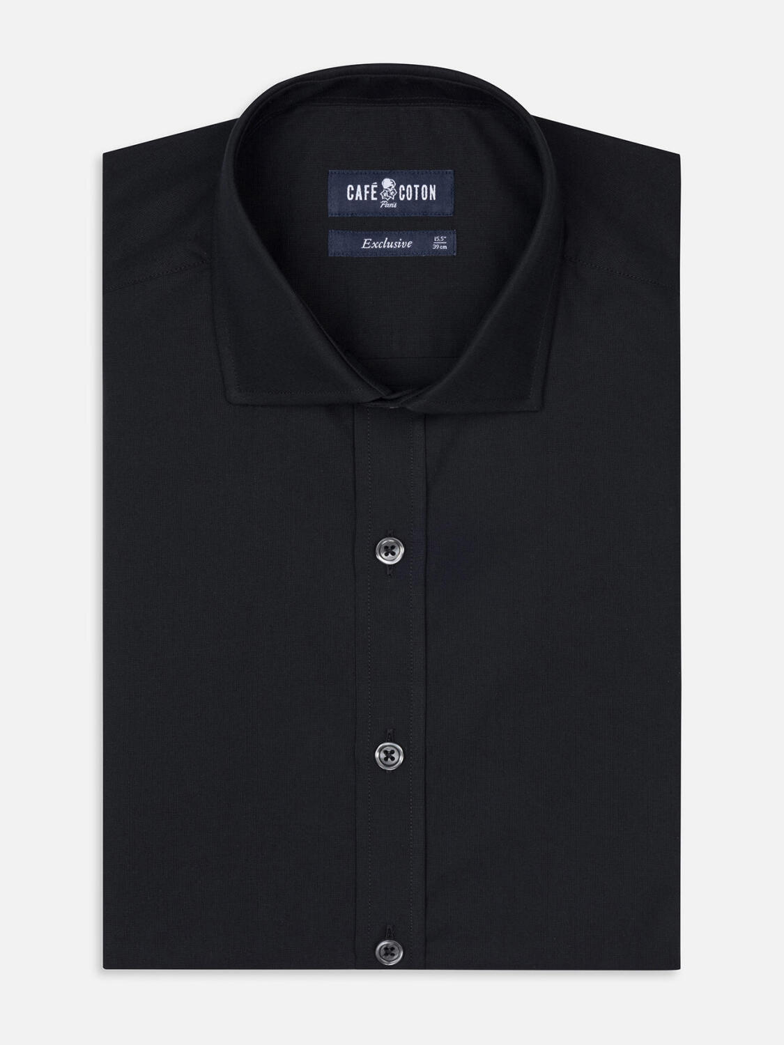 Chemise cintr&eacute;e Ellis en micro-oxford noir - Grande longueur de manche