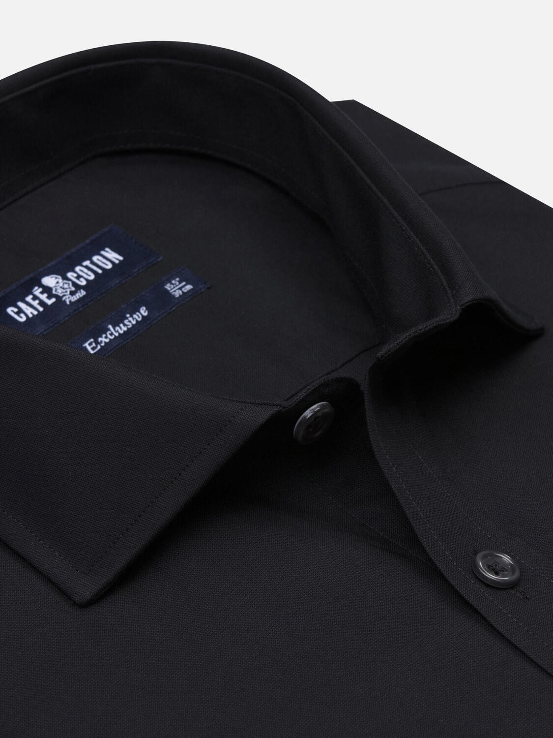 Chemise cintr&eacute;e Ellis en micro-oxford noir - Grande longueur de manche
