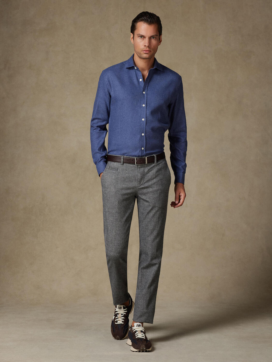 Garett blaues Flanellhemd - Recycelte Baumwolle - Slim Fit - Extralanger arm