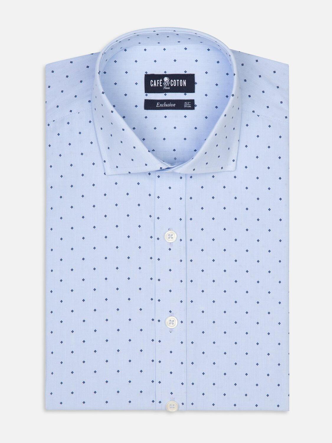Grady sky blue slim fit shirt with printed pattern - Extra long sleeves