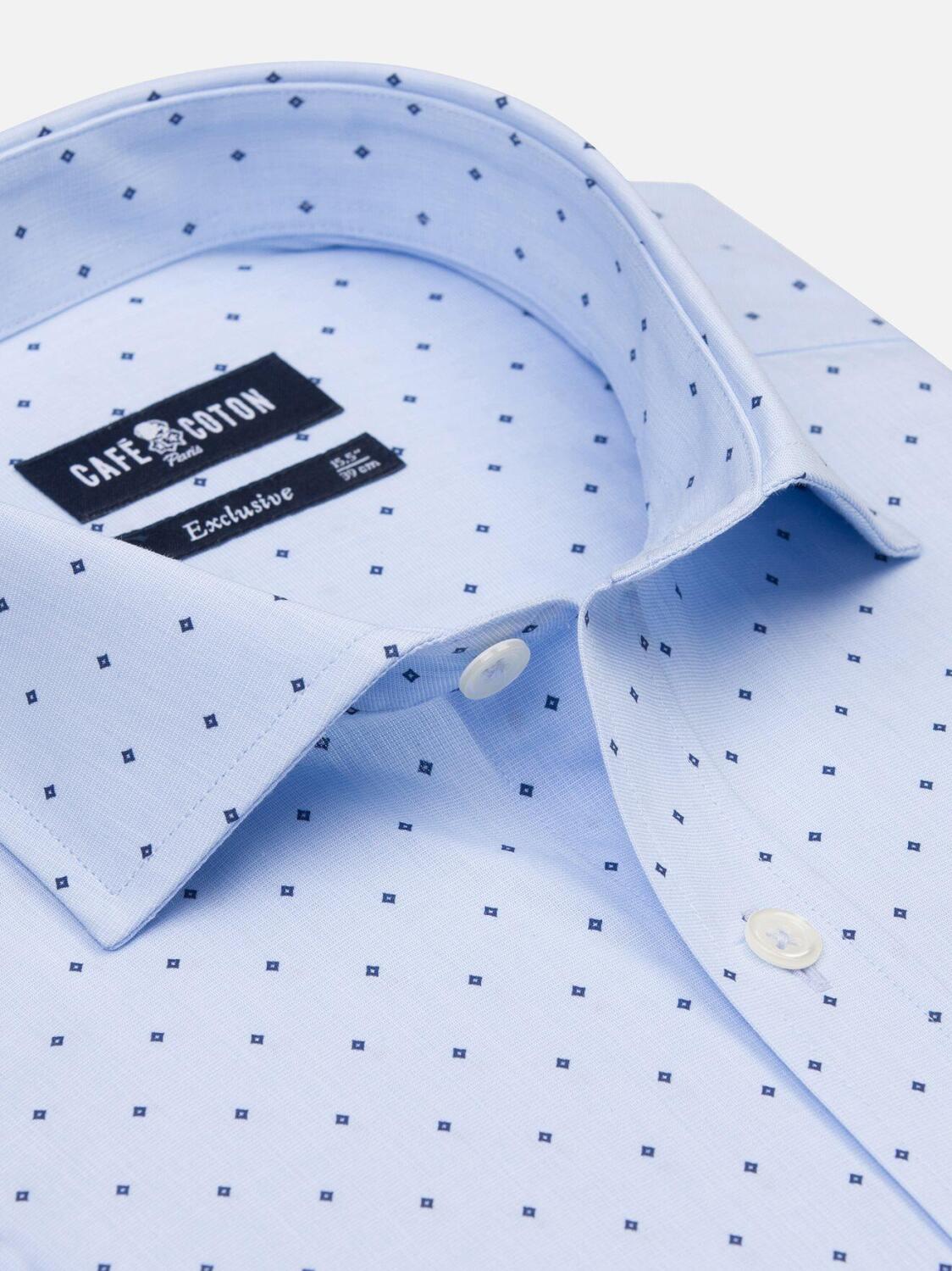 Grady sky blue slim fit shirt with printed pattern - Extra long sleeves