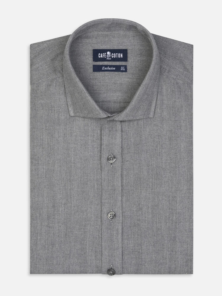 Chemise cintrée Hall en flanelle anthracite - Grande Longueur de Manches