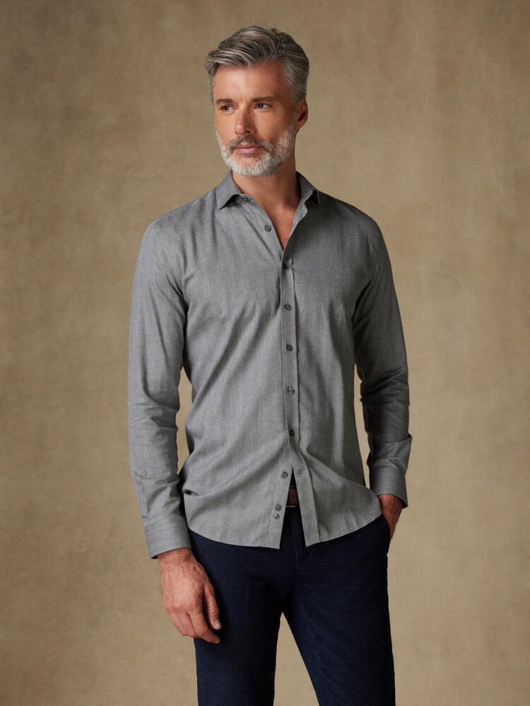 Chemise cintrée Hall en flanelle anthracite - Grande Longueur de Manches