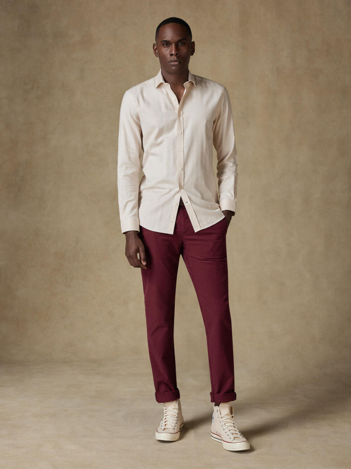 Chemise cintrée Hall en flanelle sable - Grande Longueur de Manches