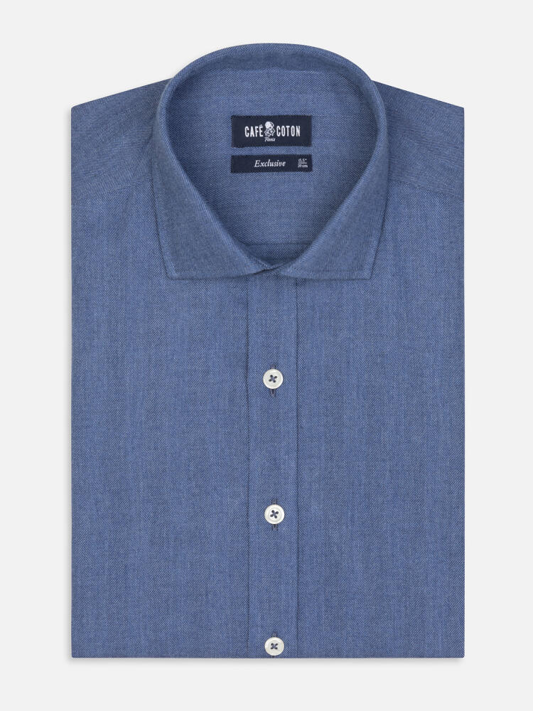 Tailliertes Hemd Hall aus blauem Flanell - Große Ärmellänge