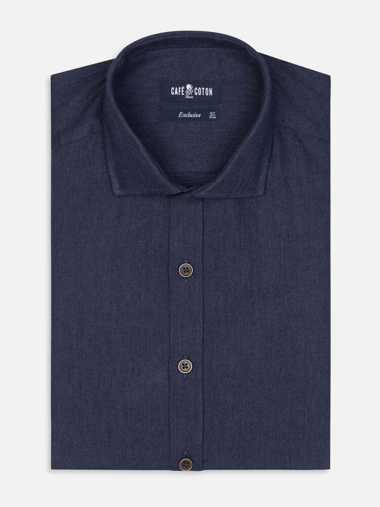 Chemise cintrée Hall en flanelle marine - Grande Longueur de Manches