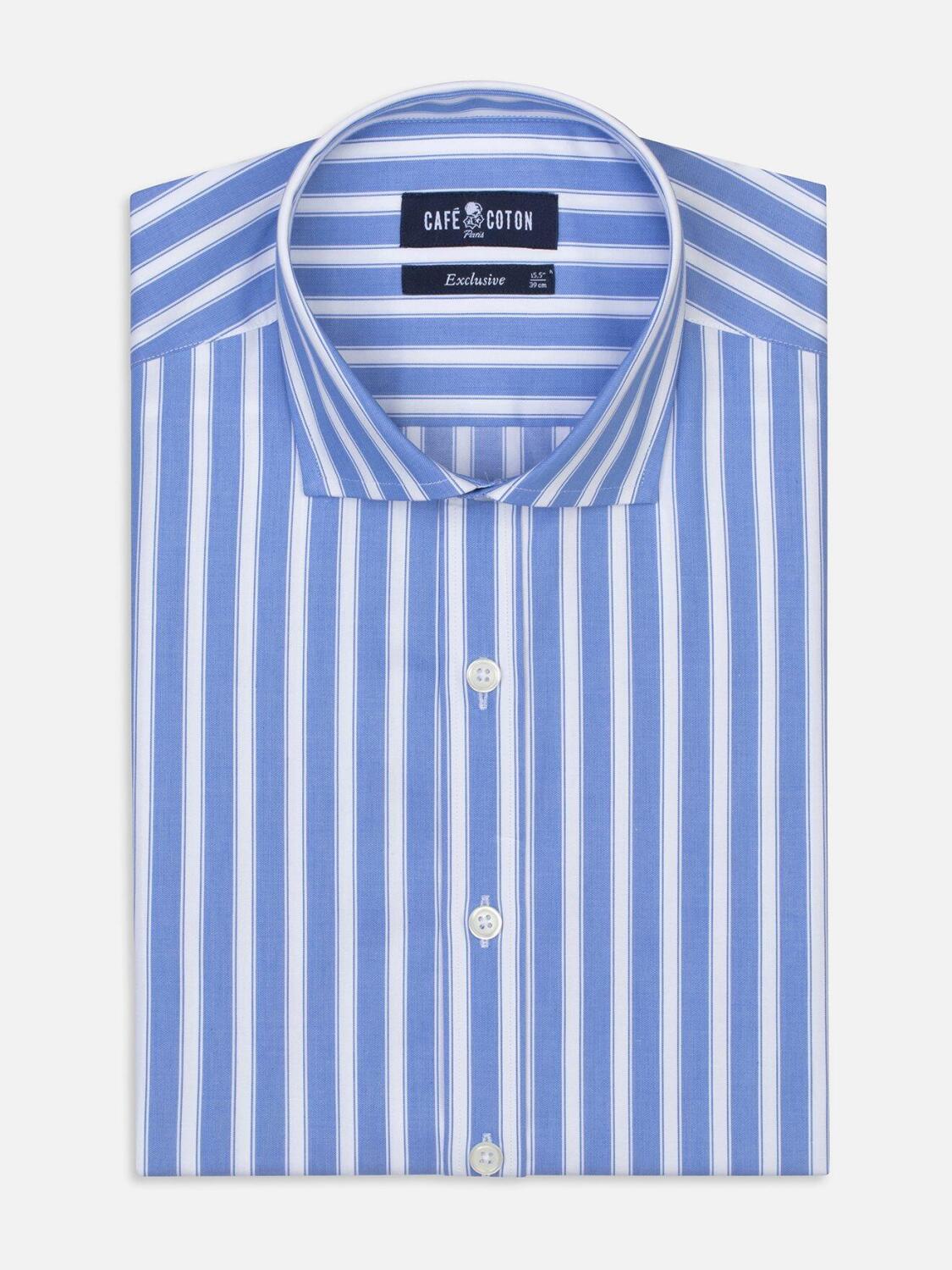 Chemise cintr&eacute;e Harvey &agrave; rayures ciel  - Grande Longueur de Manches