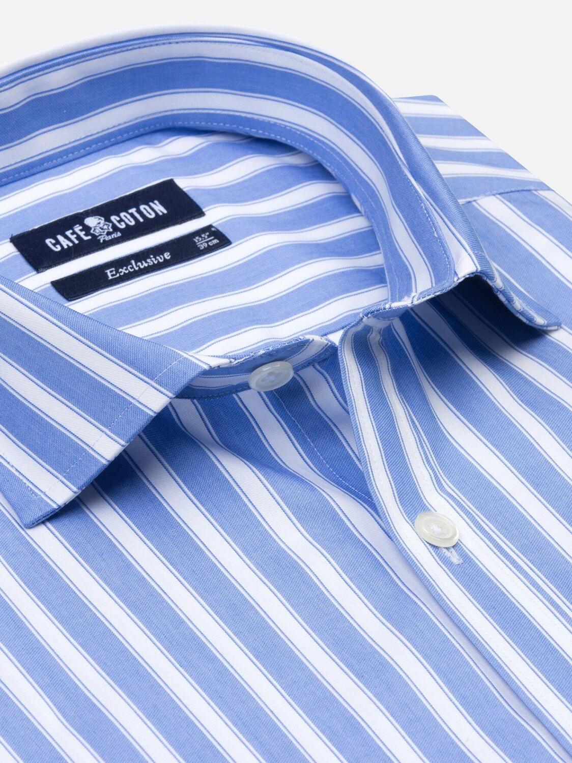 Chemise cintr&eacute;e Harvey &agrave; rayures ciel  - Grande Longueur de Manches