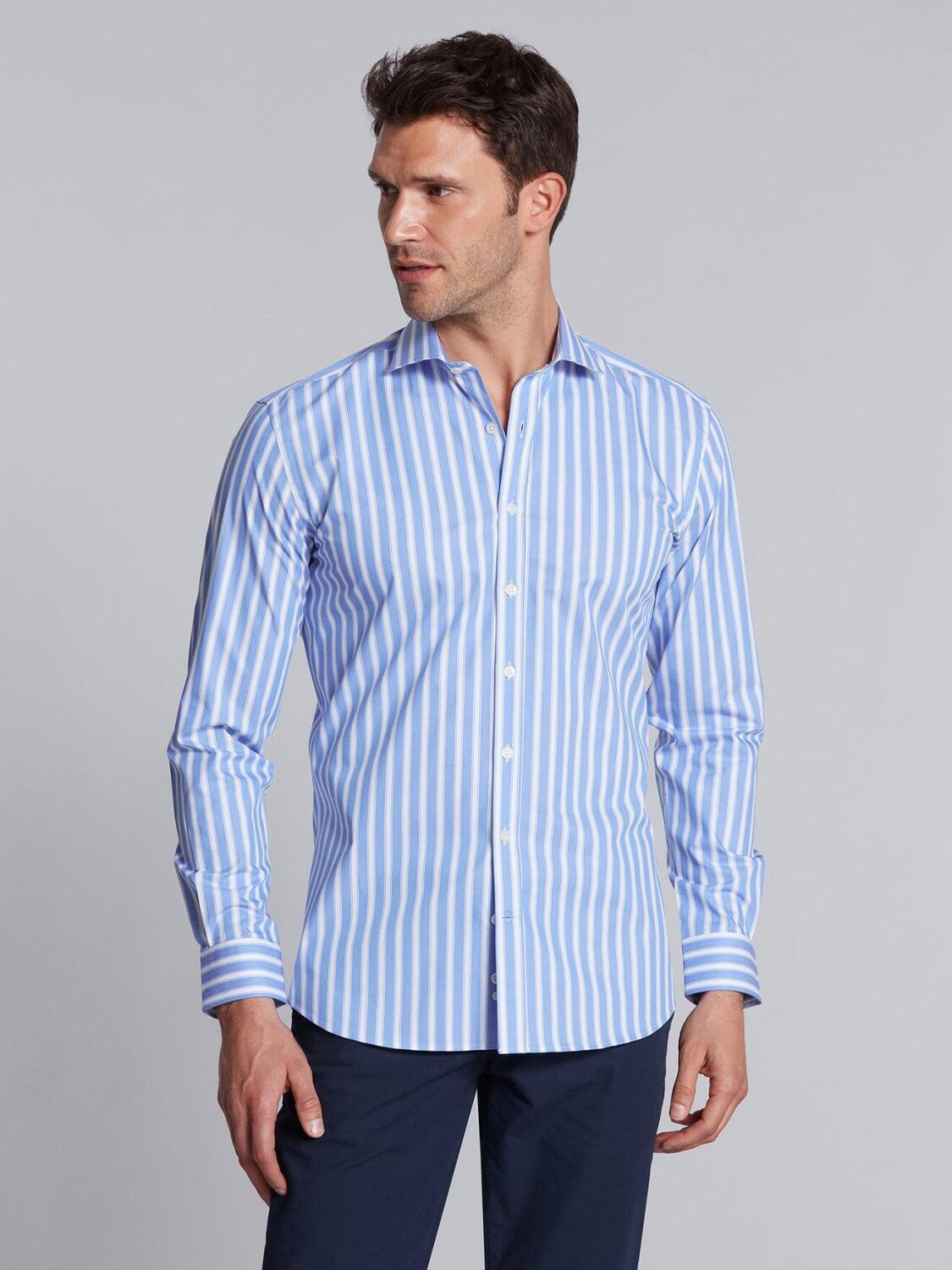 Chemise cintr&eacute;e Harvey &agrave; rayures ciel  - Grande Longueur de Manches
