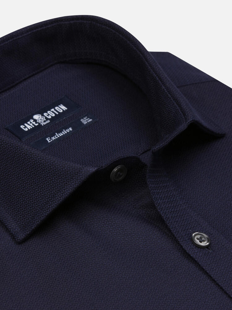 Horace navy textured slim fit shirt - Extra Long Sleeves