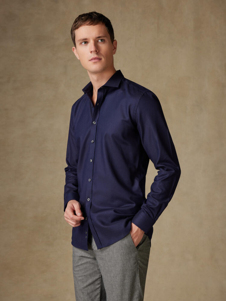 Horace navy textured slim fit shirt - Extra Long Sleeves