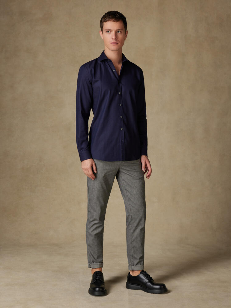 Horace marine structuur Slim fit overhemd - Lange mouwen