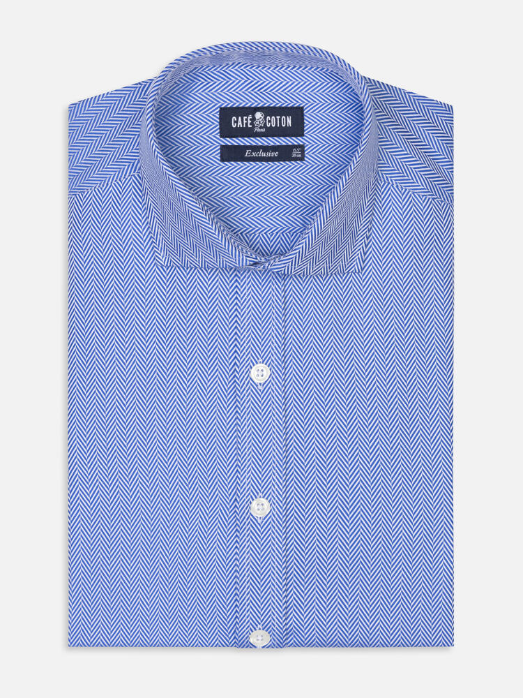 Hunter Blue Herringbone slim fit shirt - Extra long sleeves