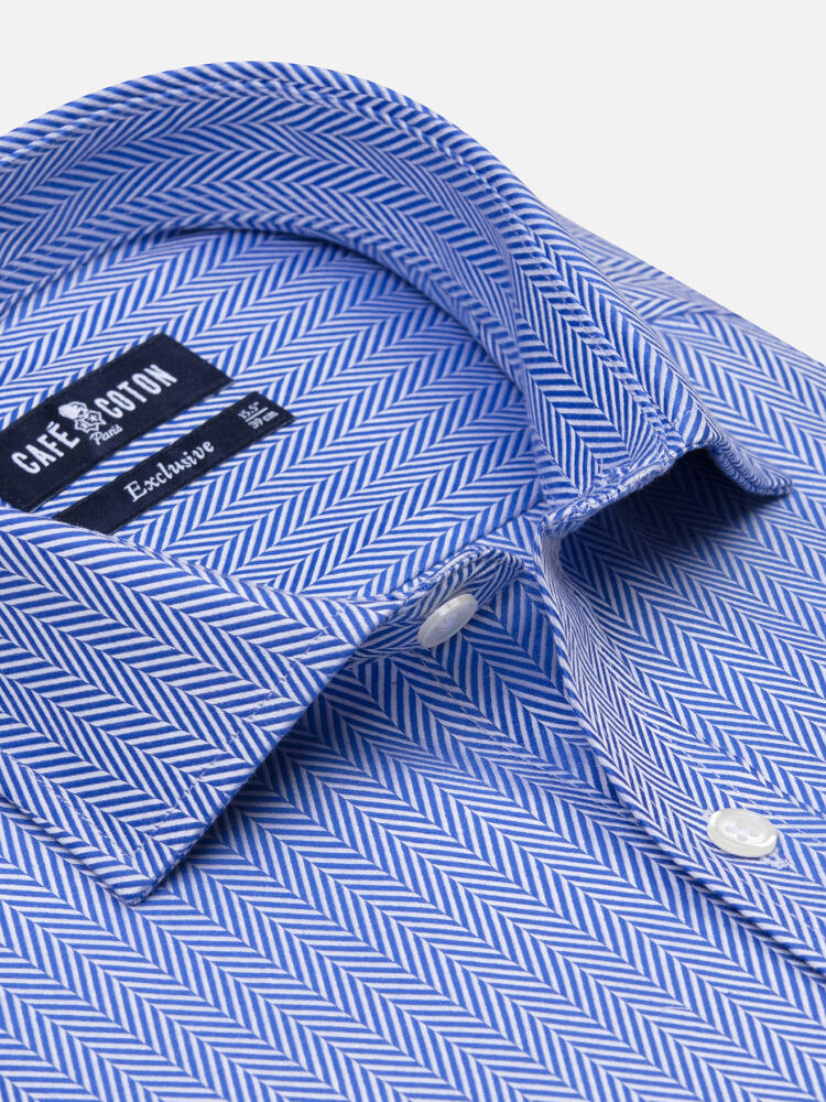 Hunter Blue Herringbone slim fit shirt - Extra long sleeves