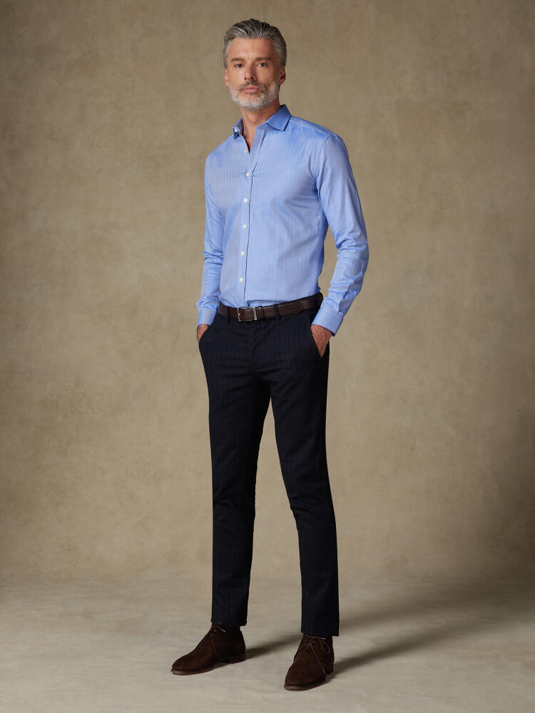 Hunter Blue Herringbone slim fit shirt - Extra long sleeves