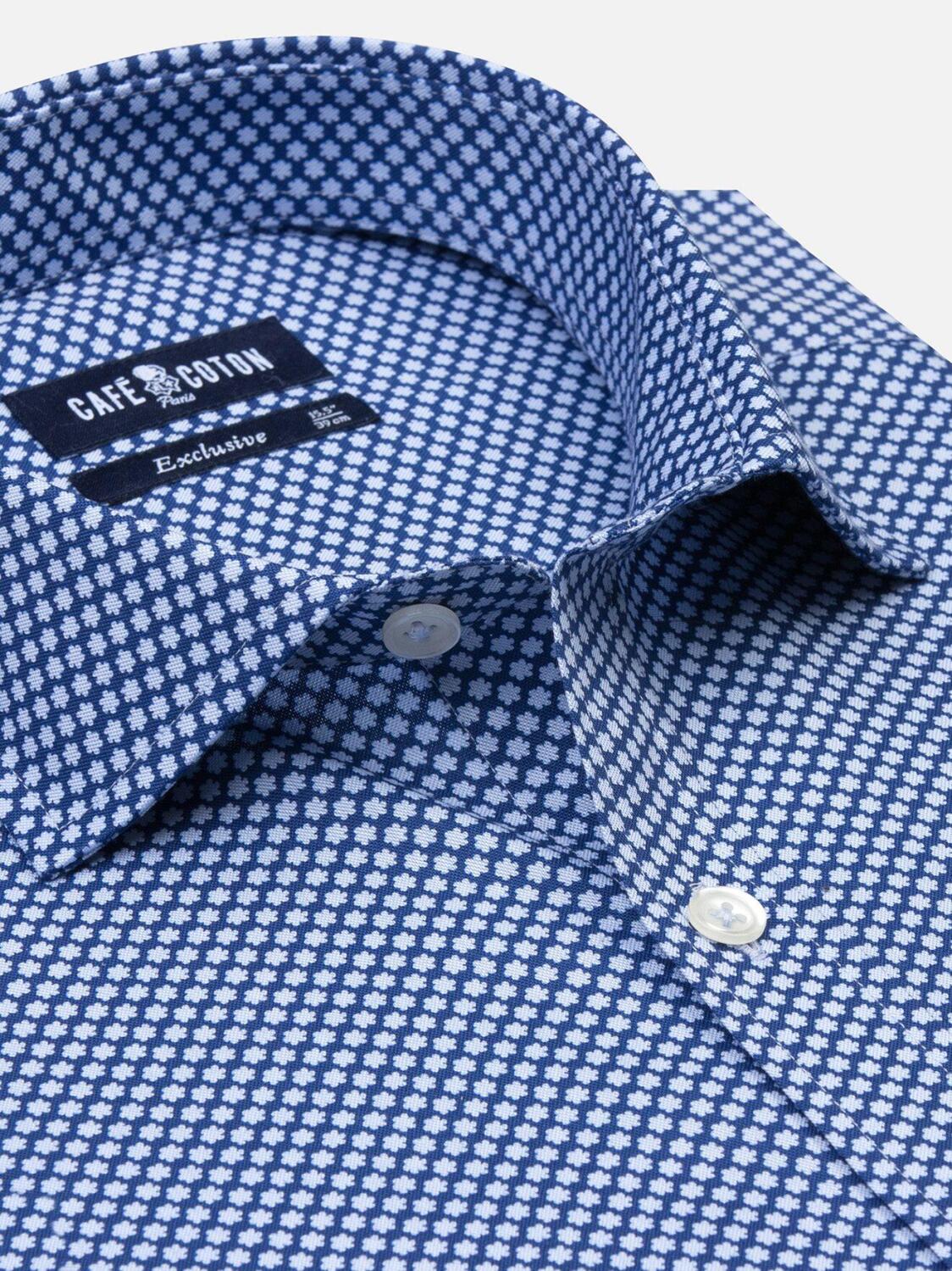 Chemise cintr&eacute;e Josh bleue &agrave; imprim&eacute;s g&eacute;om&eacute;triques  - Grande Longueur de Manches