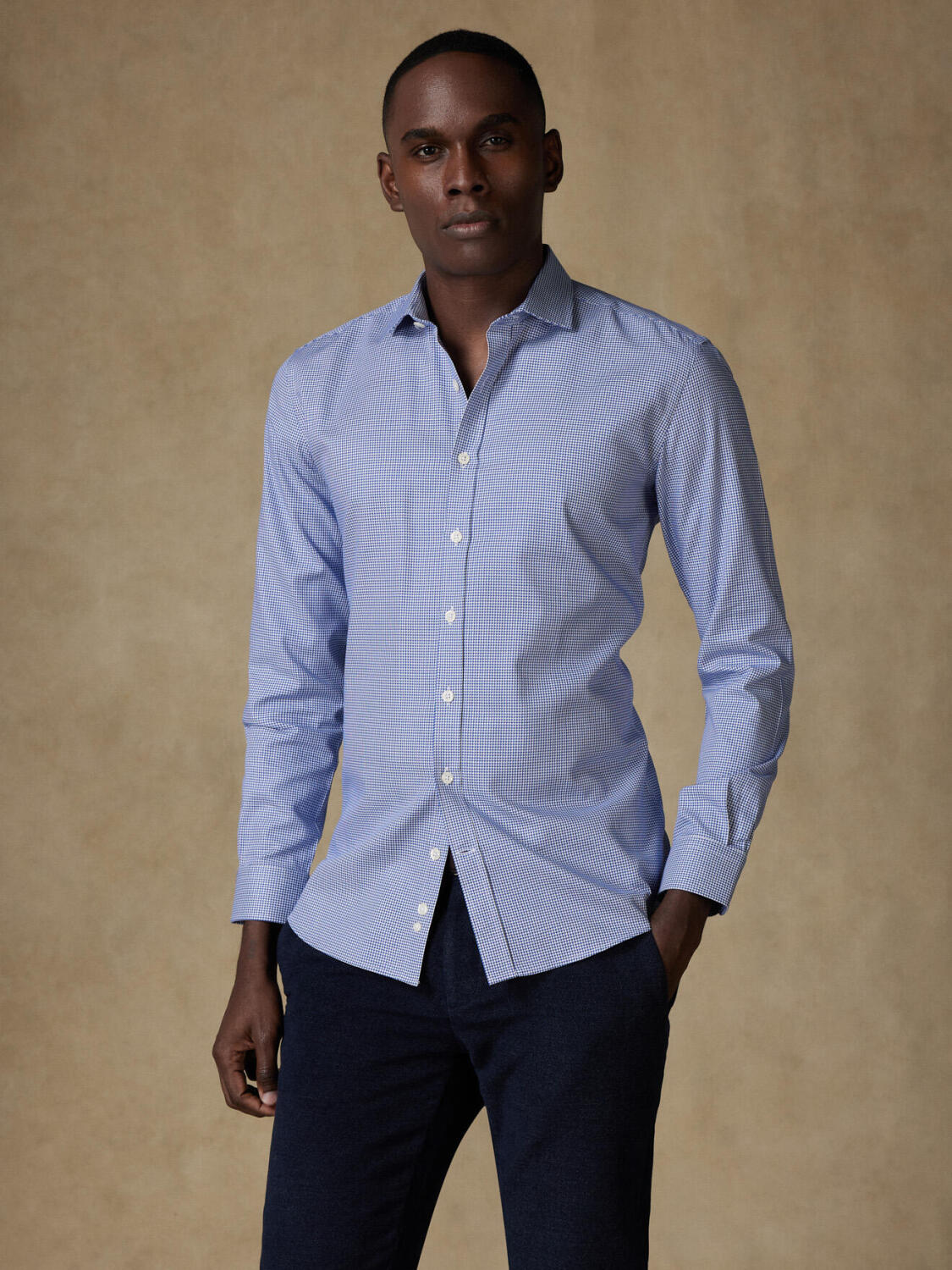 Landry Navy Gingham slim fit shirt - Extra Long Sleeves