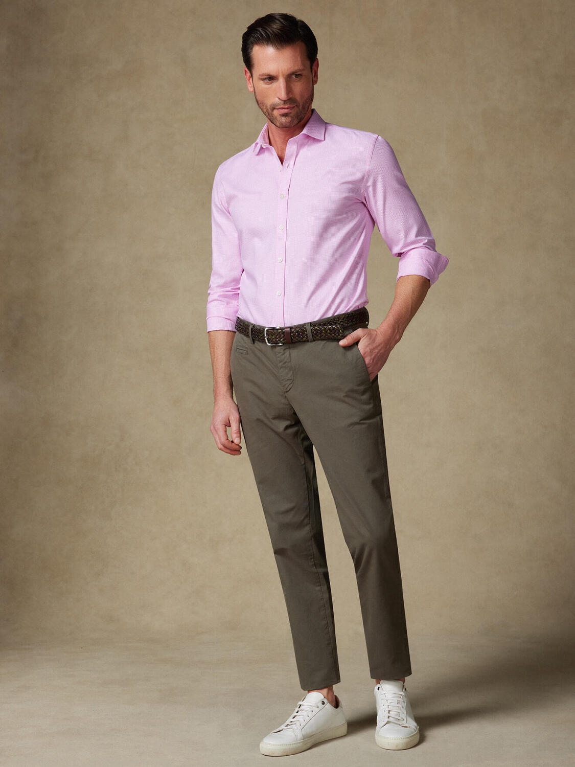 Landry slim fit shirt in pink gingham   - Extra long sleeve