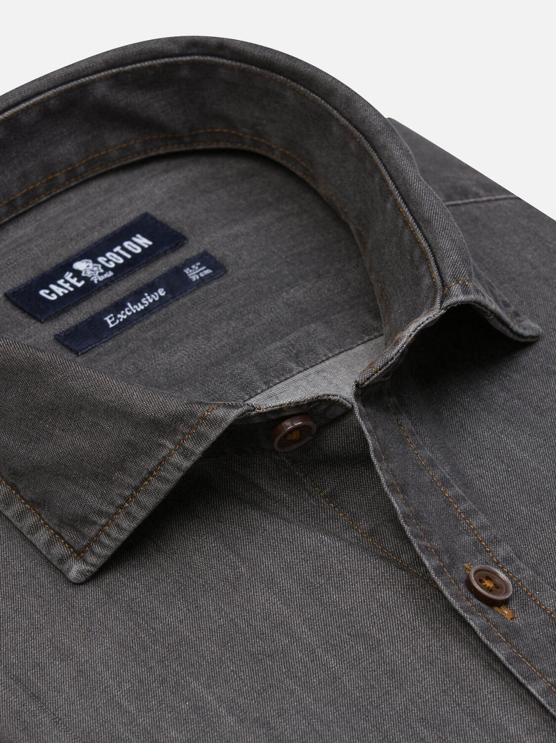 Lou grijs denim Slim fit overhemd  - Lange mouwen