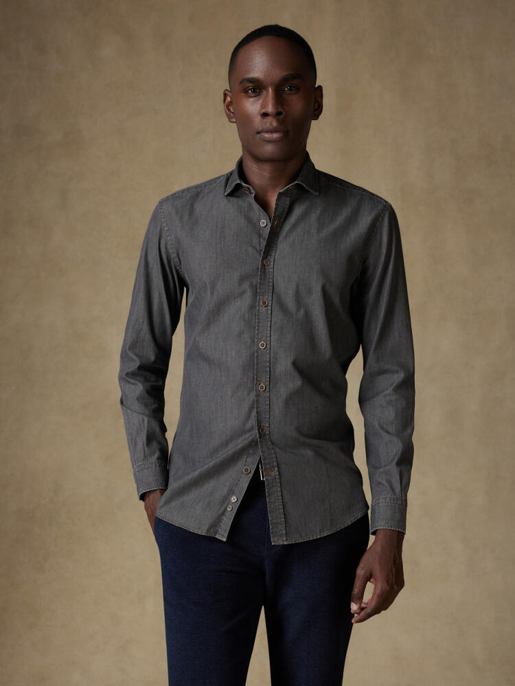 Lou Camicia slim fit in denim grigio  - Manica Lunga