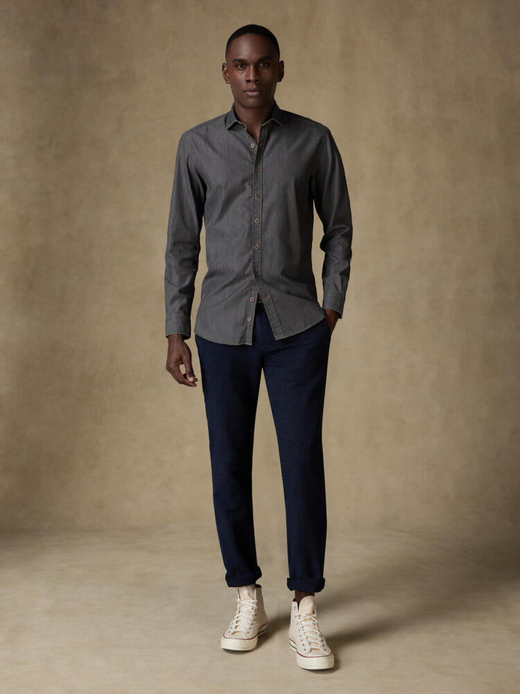 Lou Camicia slim fit in denim grigio  - Manica Lunga